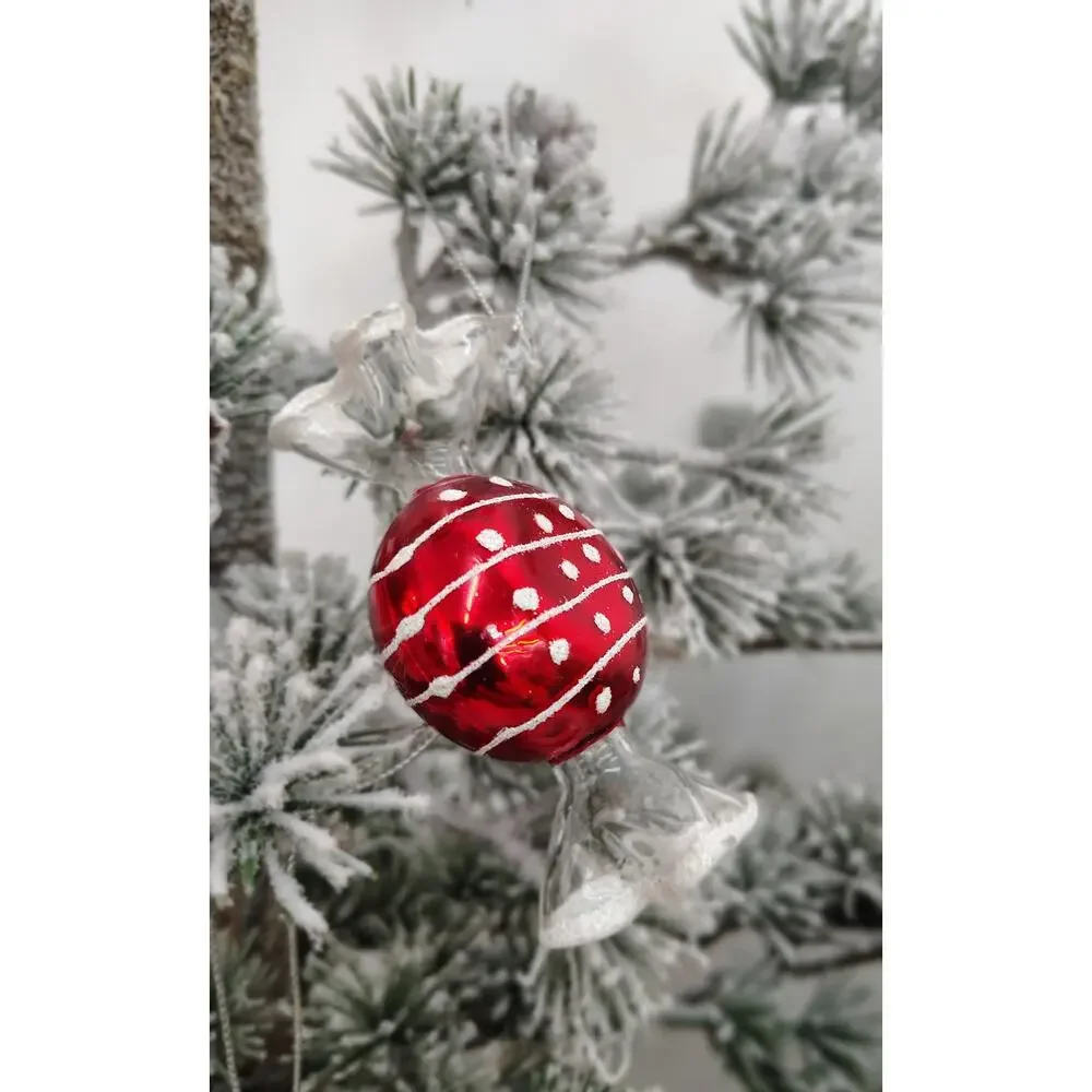 Set of 4 Vintage Glass Candy Ornaments – Red, White & Green Christmas Set